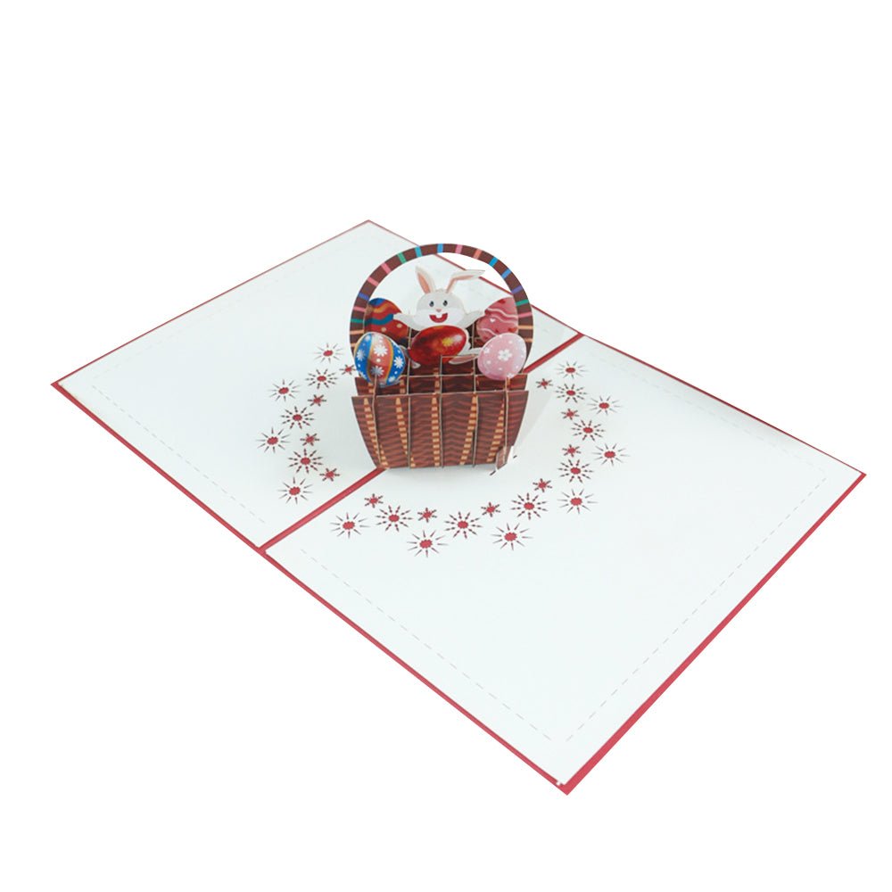Easter Bunny with Colorful Eggs in a Basket 3D Pop - Up Greeting Card - DiyGiftly