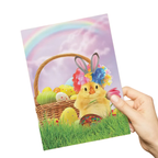 Easter Greeting Card Featuring Chick and Basket of Colorful Eggs Gift Card - DiyGiftly