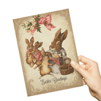 Easter Greetings Card with Mother Bunny and Baby Bunnies Gift Card - DiyGiftly