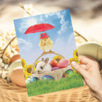 Easter Theme Greeting Card with Umbrella Chick, Bunny and Easter Eggs - DiyGiftly