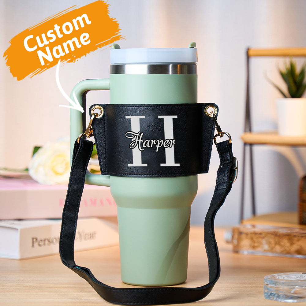 Personalized Name Water Bottle Carrier Bag with Adjustable Strap for 40oz Stanley Tumbler Birthday Gift for Her
