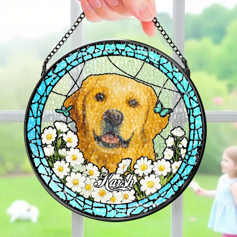 Love Feels Close Again Personalized Photo Suncatcher Ornament Window Memorial Gift for Loss of Dog