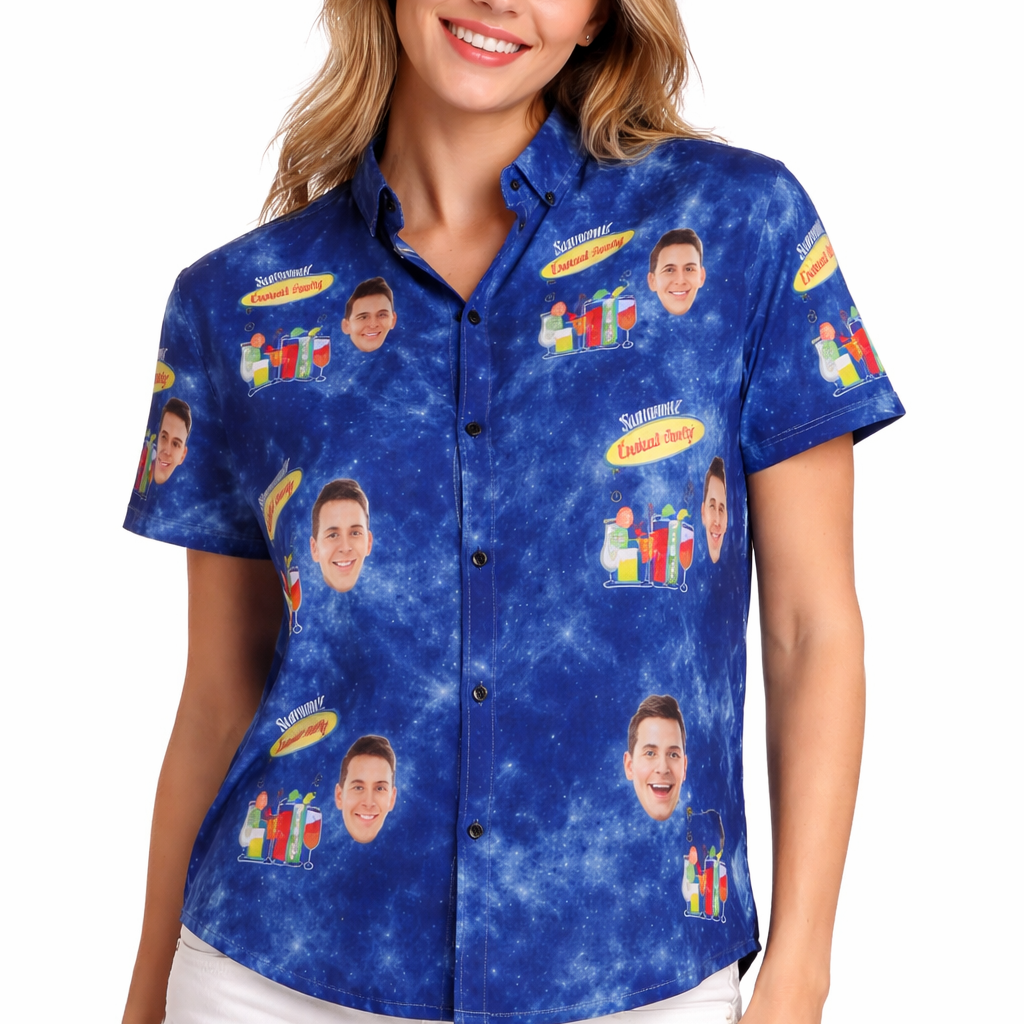Custom Printed Face Hawaiian Shirts Summer Cocktail Party Wear Shirt For Men