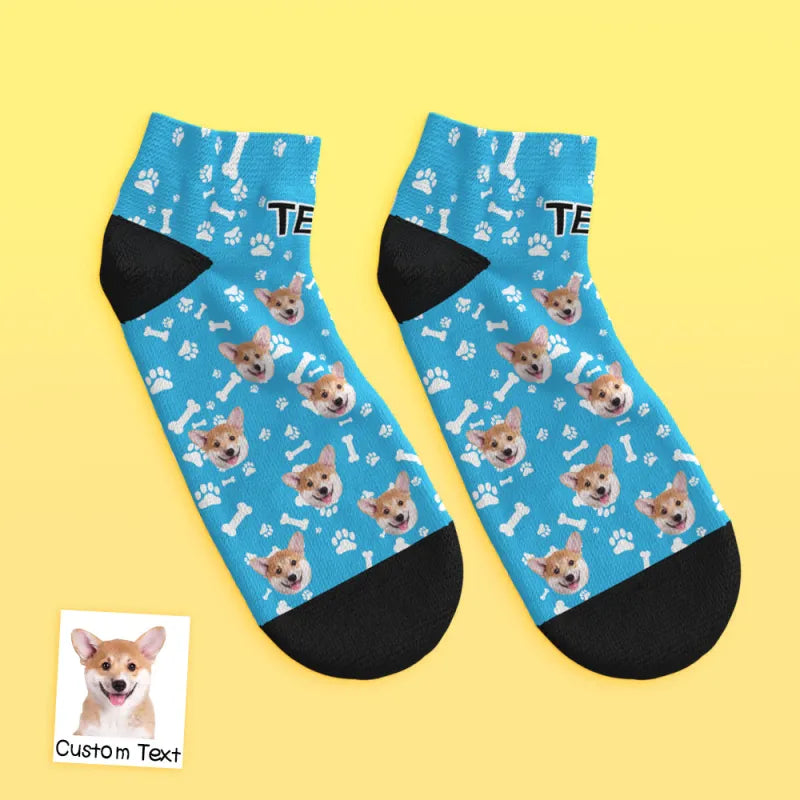 Ankle Socks Low Cut Comfort Fit Personalized Pet Portrait Black