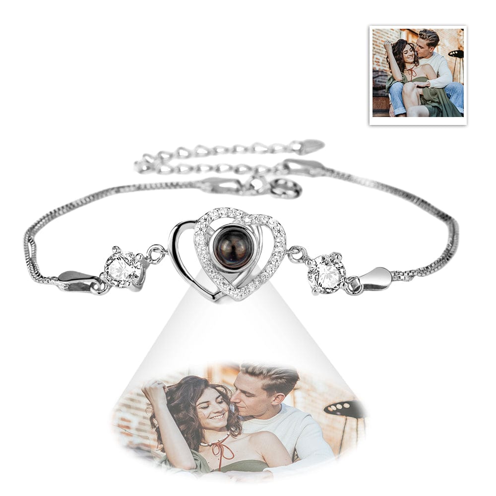 Custom Double Heart Projection Bracelet 925 Sterling Silver
