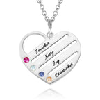 Engraved Heart Name Necklace Custom Family Birthstone Mom Necklace S925 Silver