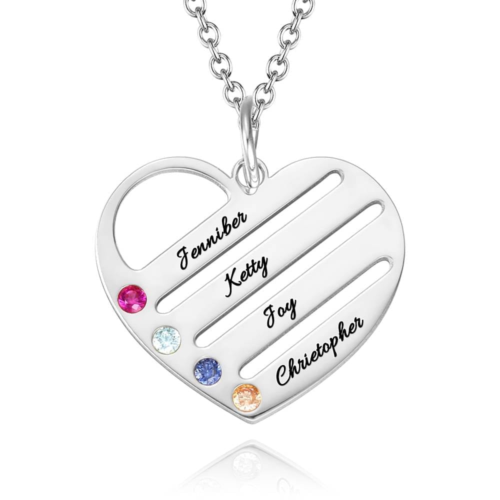 Engraved Heart Name Necklace Custom Family Birthstone Mom Necklace S925 Silver