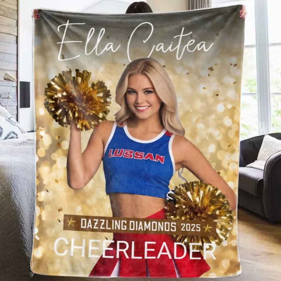 Editable Cheerleader blanket with Gold Confetti and Sparkling Lights, Cheer Dance blanket, Cheer Background, Cheer Backdrop blanket 746055 - DiyGiftly