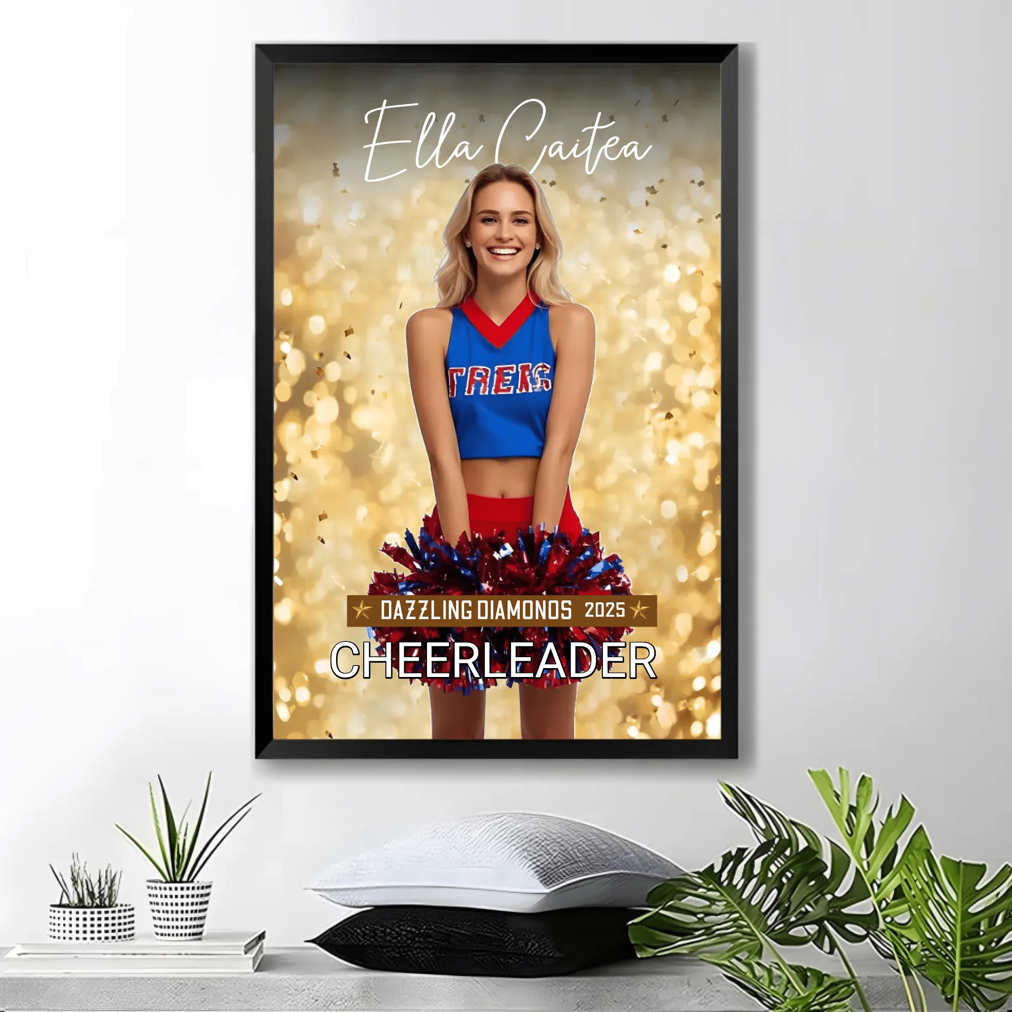 Editable Cheerleader Canva Poster with Gold Confetti and Sparkling Lights, Cheer Dance Poster, Cheer Background, Cheer Backdrop Canva Poster 746004 - DiyGiftly