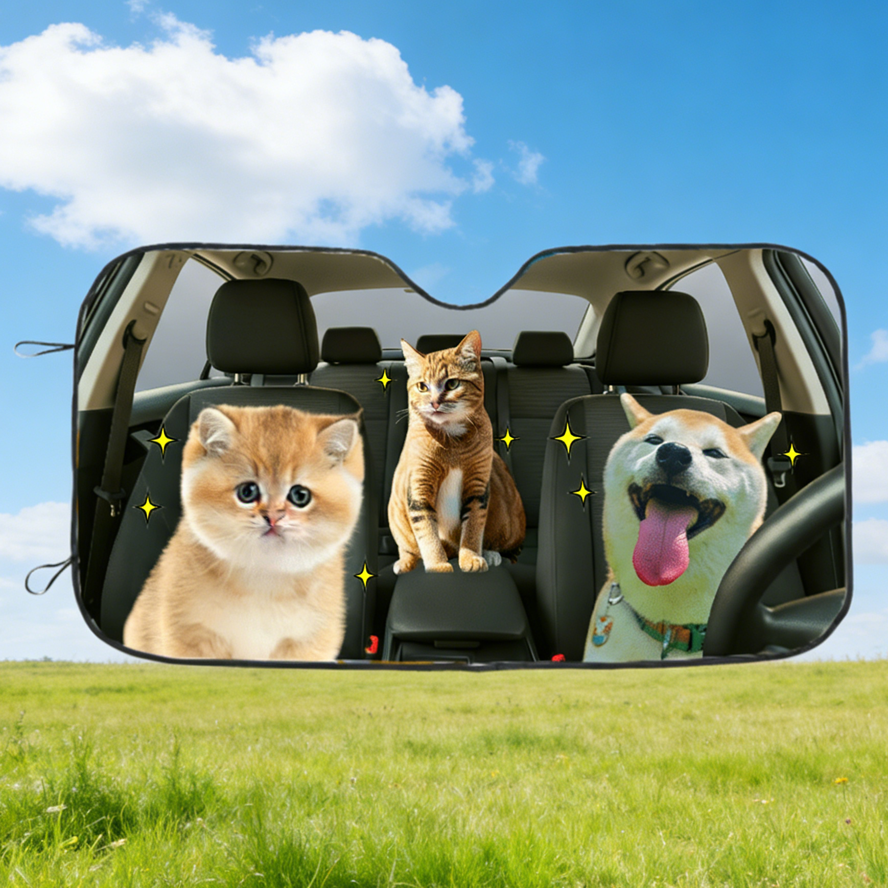 Custom Pet Photo Auto Windshield Sun Shade, Personalized Cat Picture Block UV Rays Sun Visor Protector Car Sunshade, Gifts for Dad boyfriend 43271936