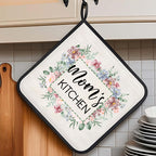 Personalized Flower Insulation Oven Mitt and Pot Holder Set with Text Kitchen Decor Gift for Mom