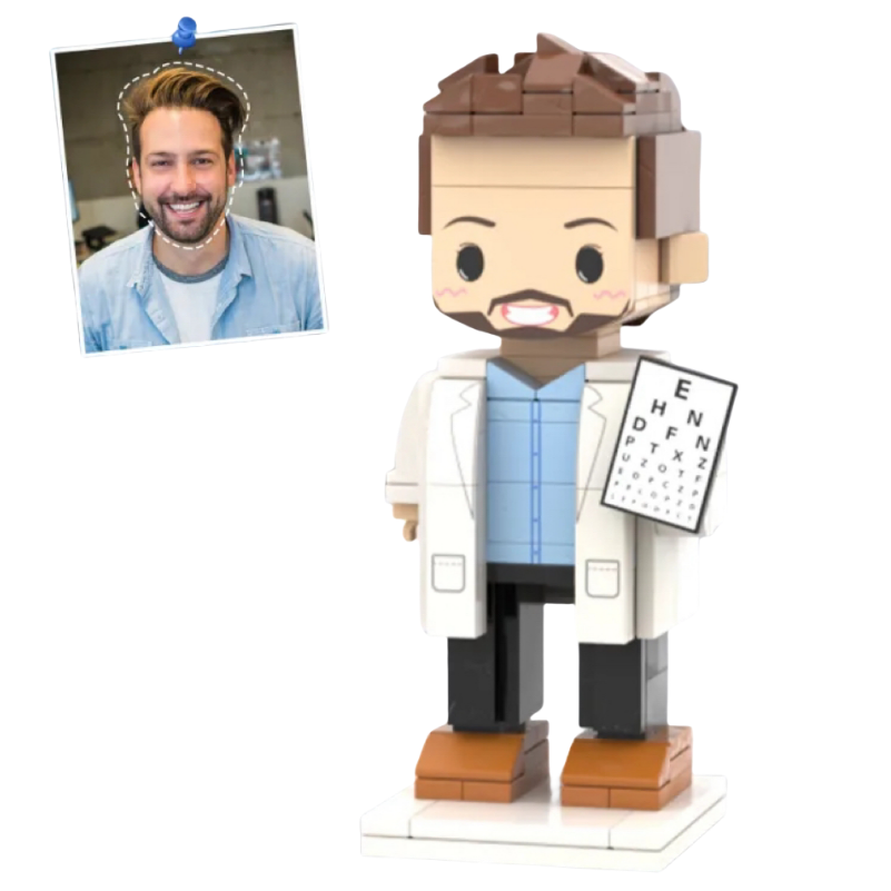 Personalized Head Custom Text Brick Figures Holding Eye Chart Doctor's Day Gift Career Gift For Him