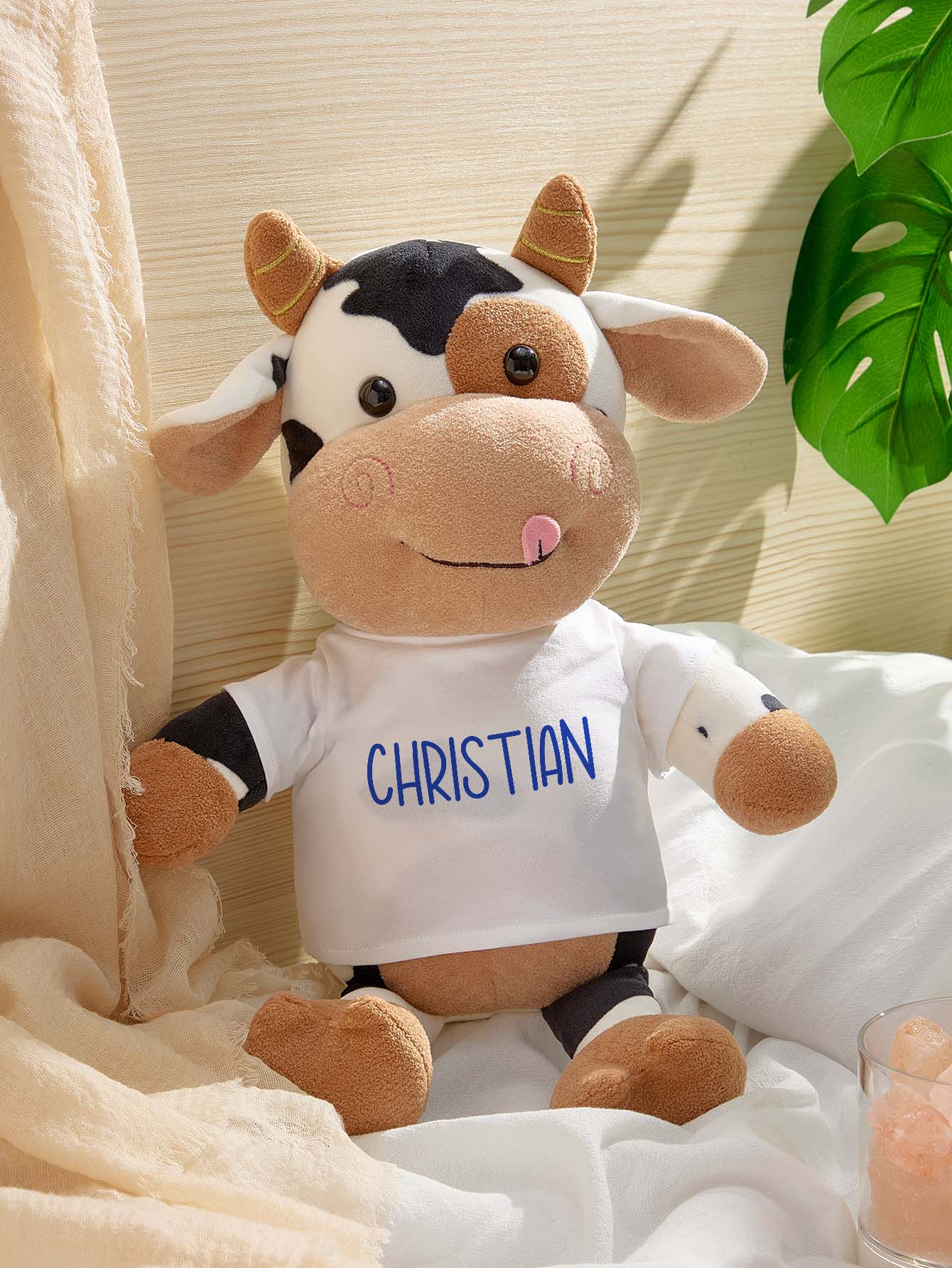 Personalized Cow Plush Stuffed Toy with Custom Text Gift for Baby Shower