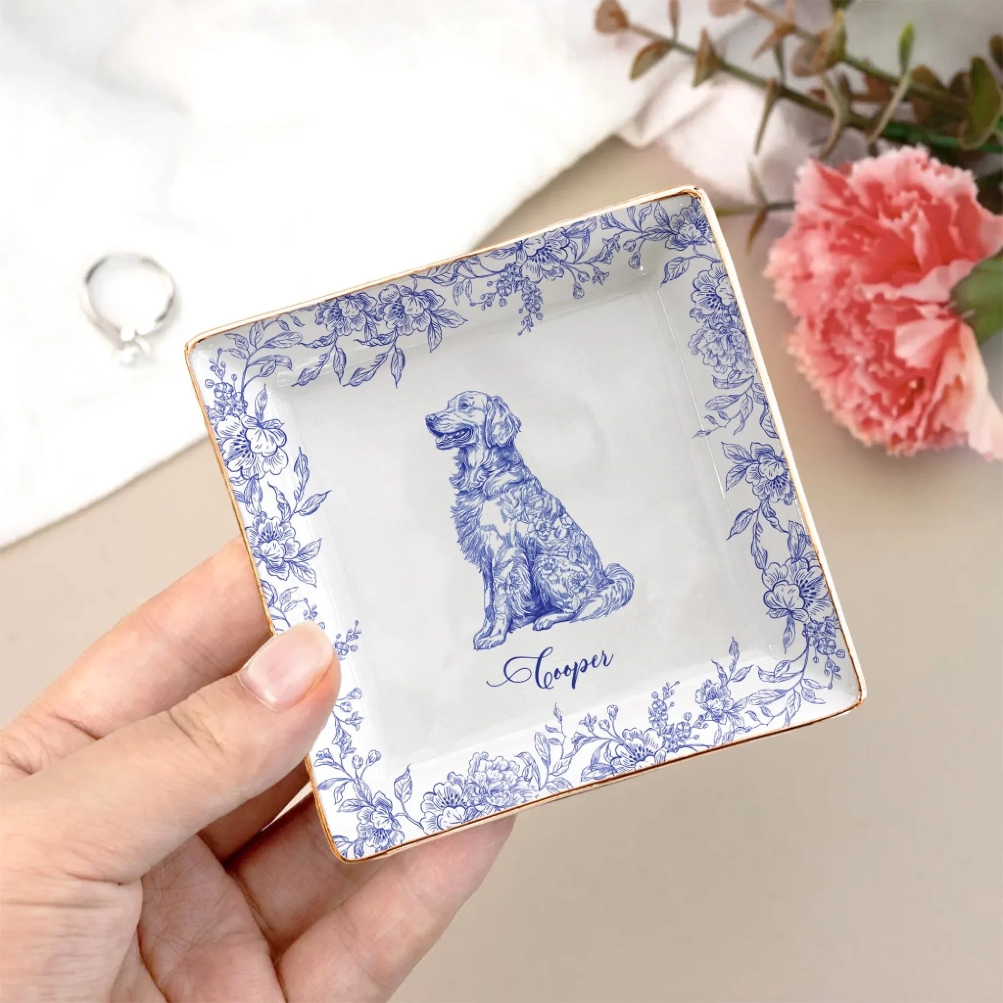 Elegant Chinoiserie Toile Dog Breeds - Personalized Jewelry Dish for Dog Lovers 1071011 - DiyGiftly