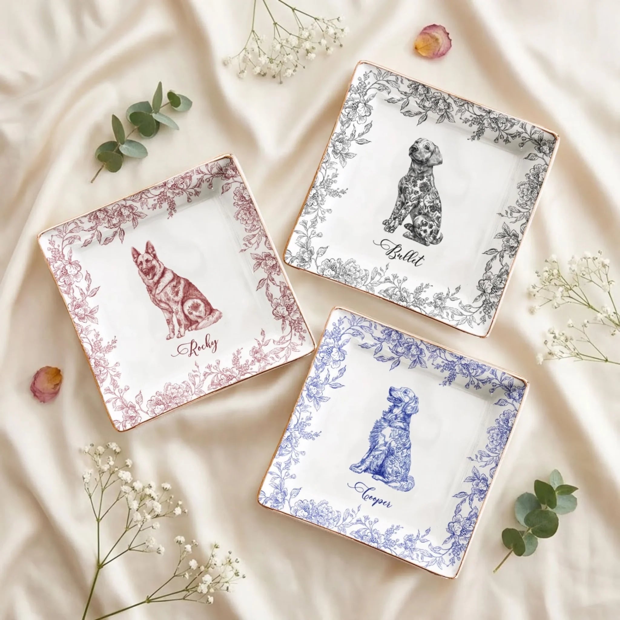 Elegant Chinoiserie Toile Dog Breeds - Personalized Jewelry Dish for Dog Lovers 1071011 - DiyGiftly
