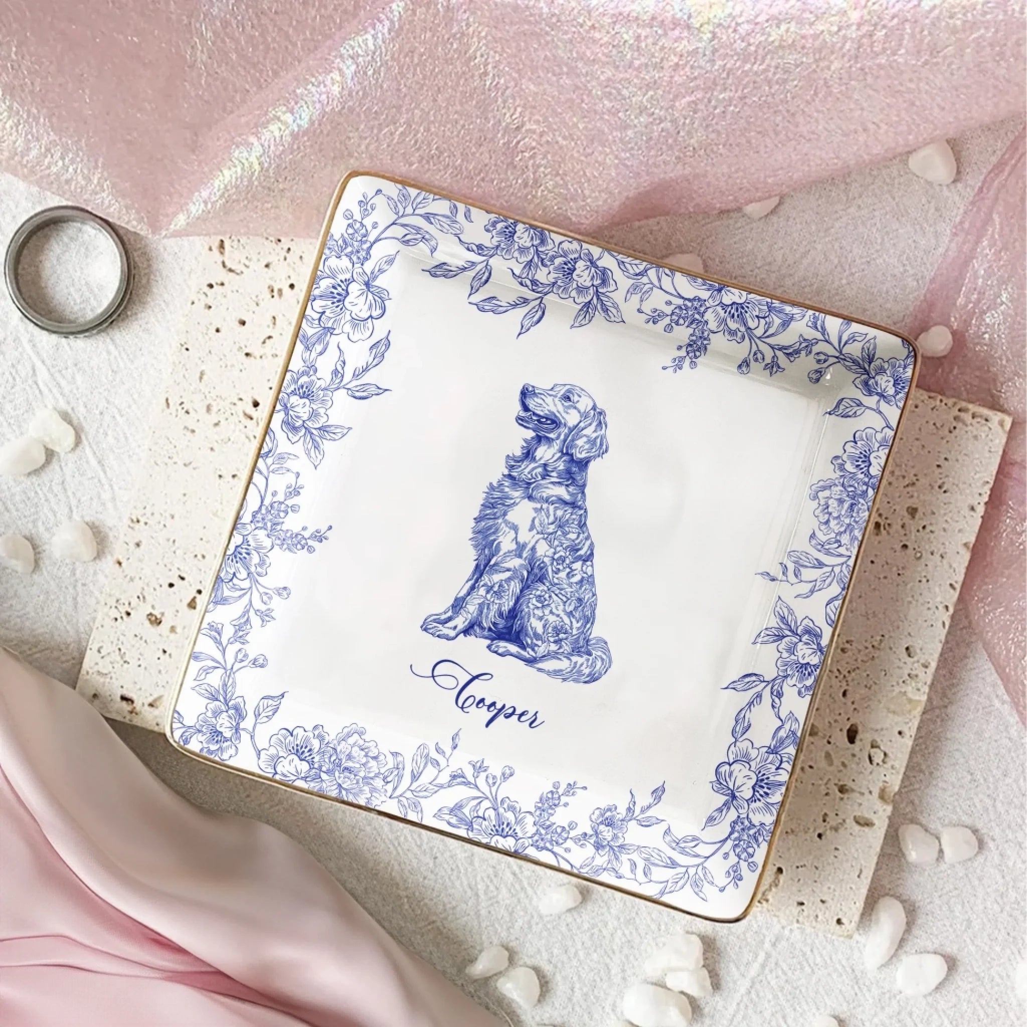 Elegant Chinoiserie Toile Dog Breeds - Personalized Jewelry Dish for Dog Lovers 1071011 - DiyGiftly