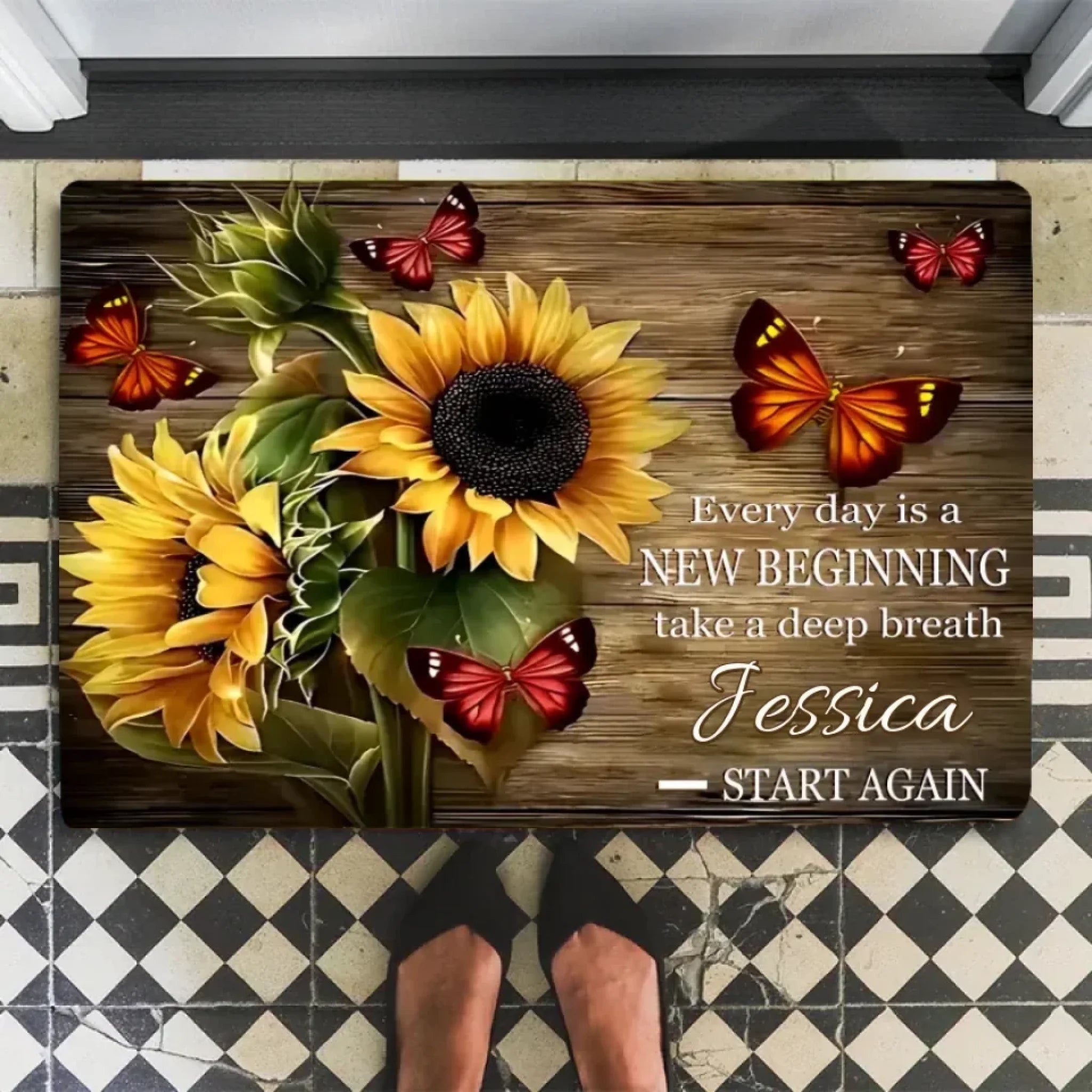 Every day is a New Beginning take a deep breath and Start Again - Personalized Doormat 738575 - D - DiyGiftly