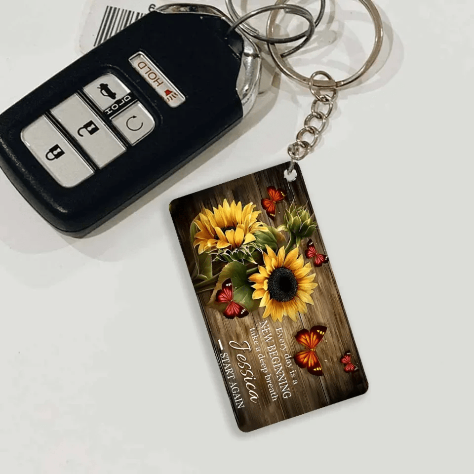 Every day is a New Beginning take a deep breath and Start Again - Personalized Keychain 738636 - Y - DiyGiftly