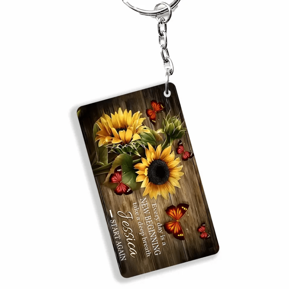 Every day is a New Beginning take a deep breath and Start Again - Personalized Keychain 738636 - Y - DiyGiftly