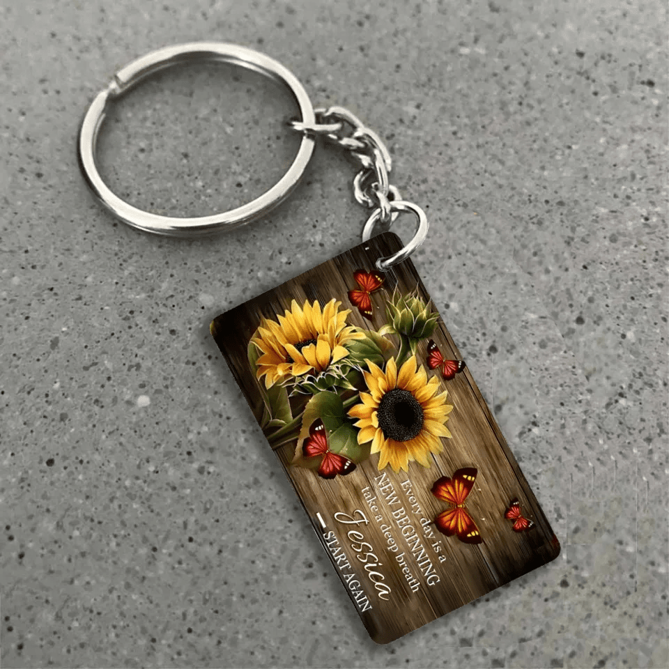 Every day is a New Beginning take a deep breath and Start Again - Personalized Keychain 738636 - Y - DiyGiftly