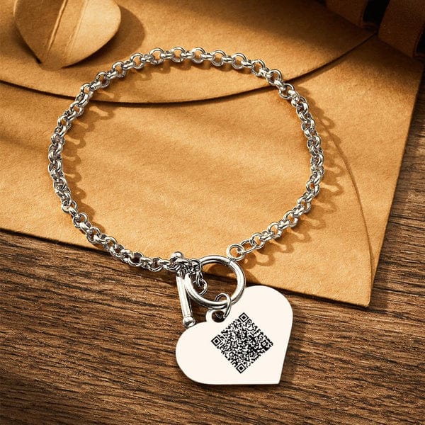 Custom QR Code Bracelets Personalised Photo Bracelet with Heart Pendant