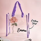 Personalized Waterproof Clear Tote Bag with Birth Flower Tote Bag Birthday Gift for Her