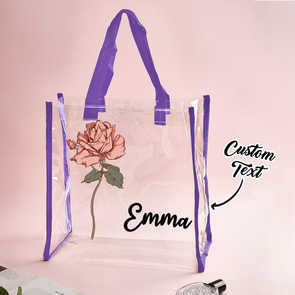 Personalized Waterproof Clear Tote Bag with Birth Flower Tote Bag Birthday Gift for Her