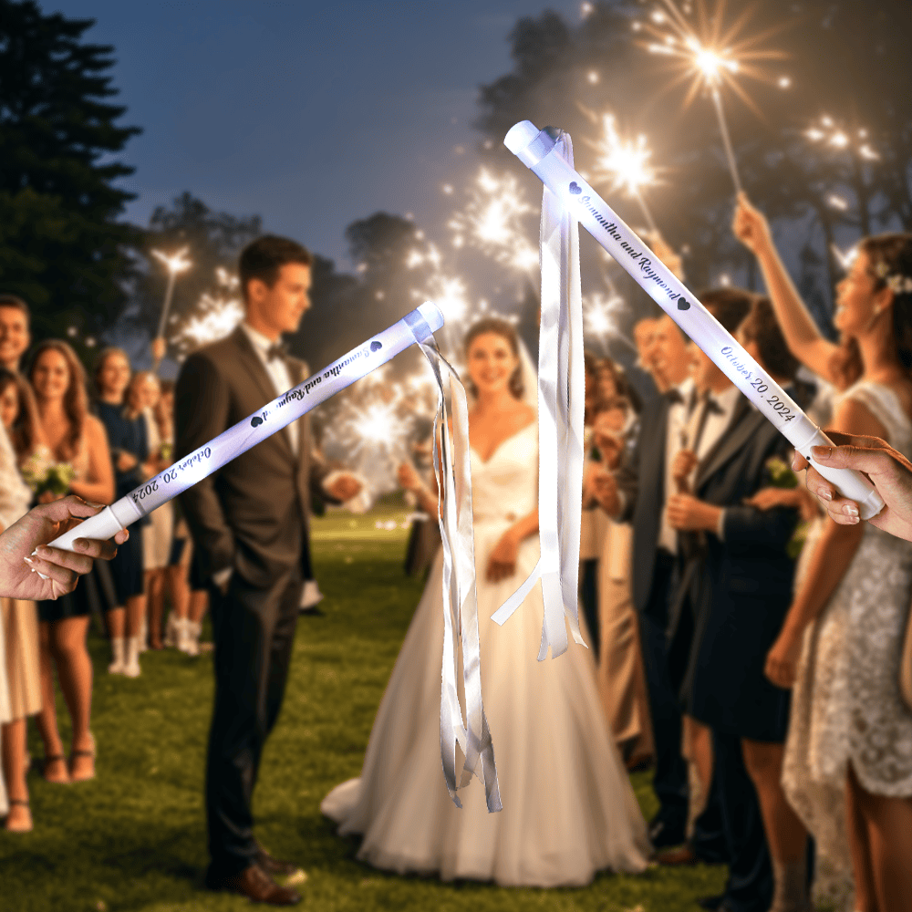 Personalized Light Up LED Stick Wedding Wands with Ribbon Lights Wedding Party Favor with "Made in China" Label