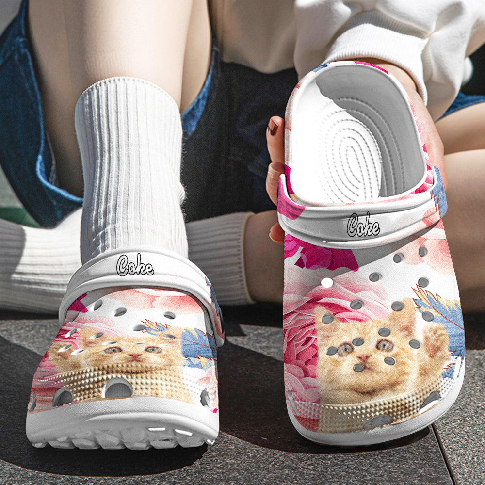Personalized Pet Face Clogs Slipper with Name Funny Floral Print Clog Birthday Gift for Pet Lover
