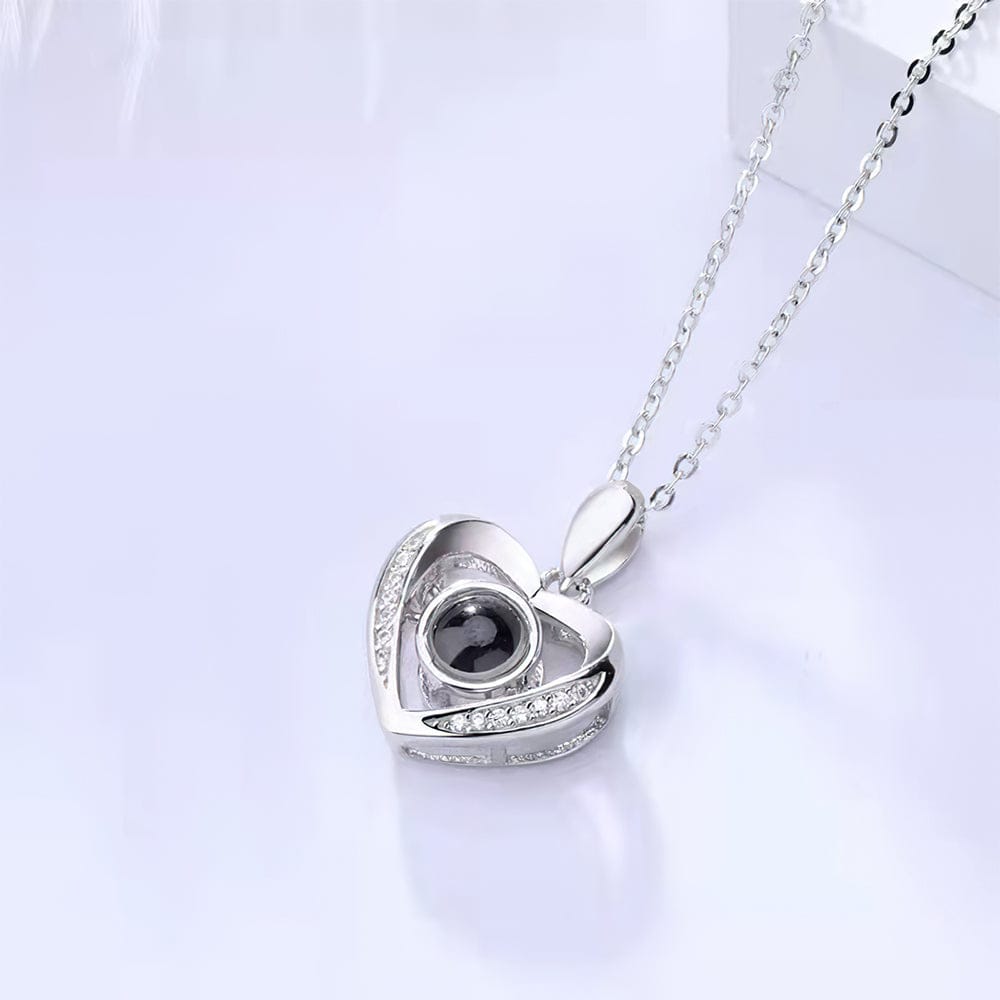 gifts for wife Carry My Love Near Your Heart - Diamond Heart Projection Necklace, Custom Photo Jewelry, Romantic Everyday Wea