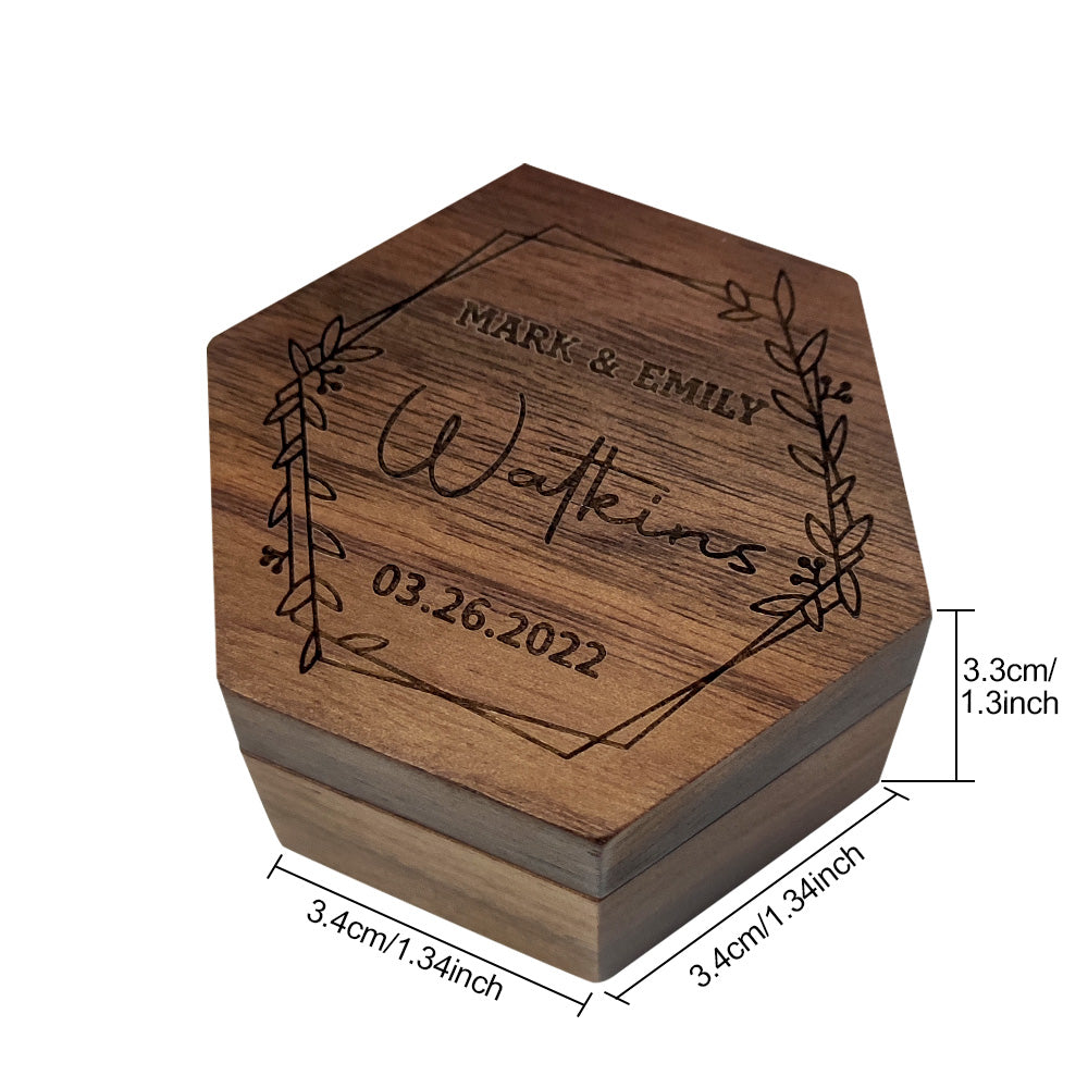 Customized Hexagon Wooden Jewelry Box Wedding Ring Box