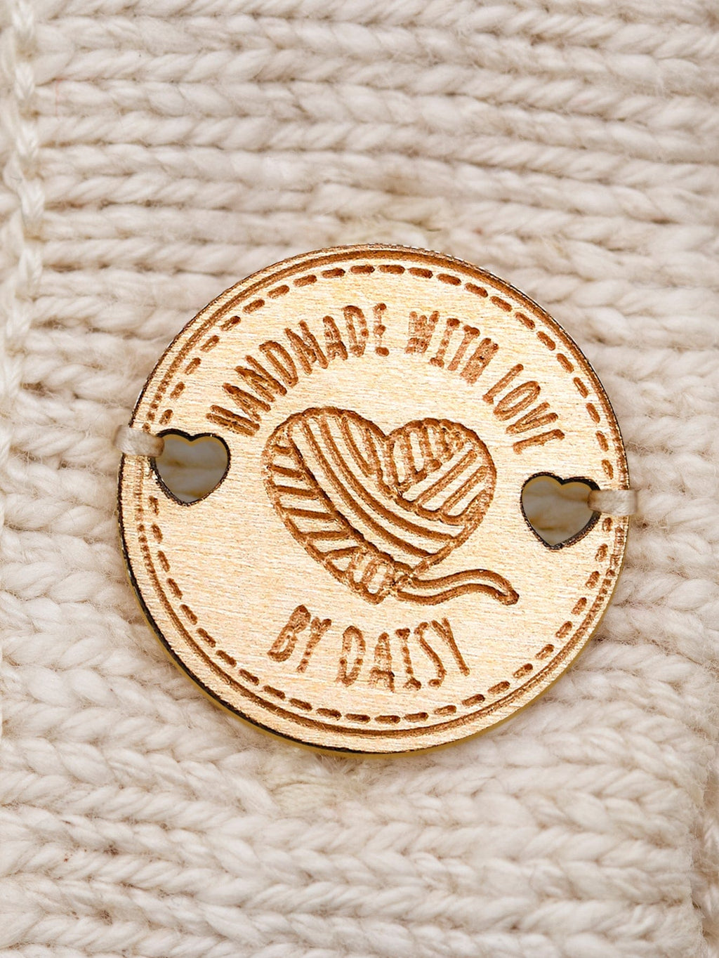 Personalized Handmade with Love Wooden Buttons Set of 15 Clothing Labels Gift for Mother Grandma Knitting Crocheting Lovers