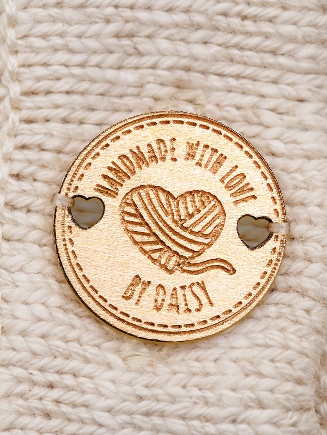 Personalized Handmade with Love Wooden Buttons Set of 15 Clothing Labels Gift for Mother Grandma Knitting Crocheting Lovers