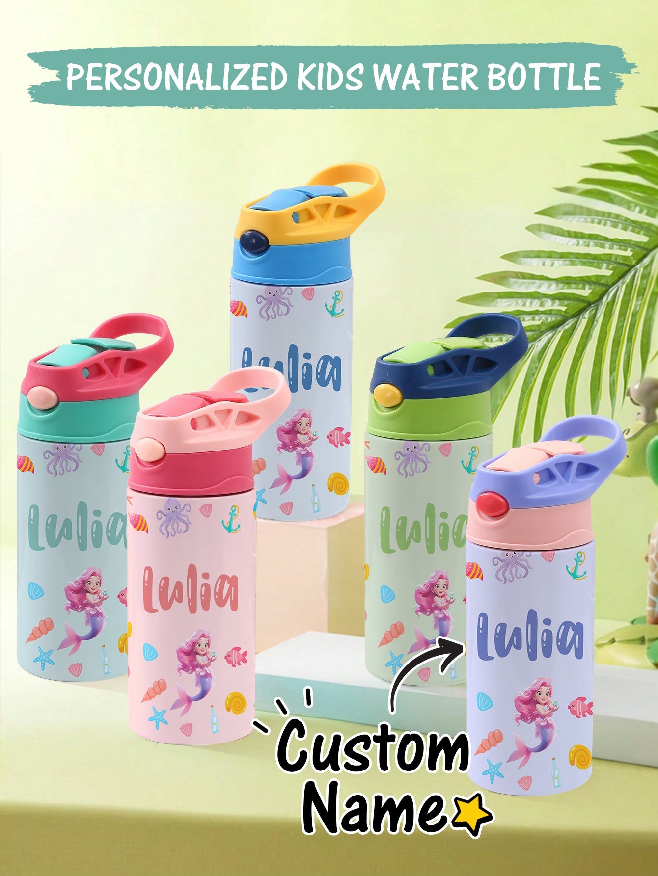 Custom Name Mermaid Stainless Steel Water Cup Children's Day Gift for Kids