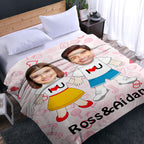 I LOVE U Custom Names Blanket Personalized Face Couple Blanket