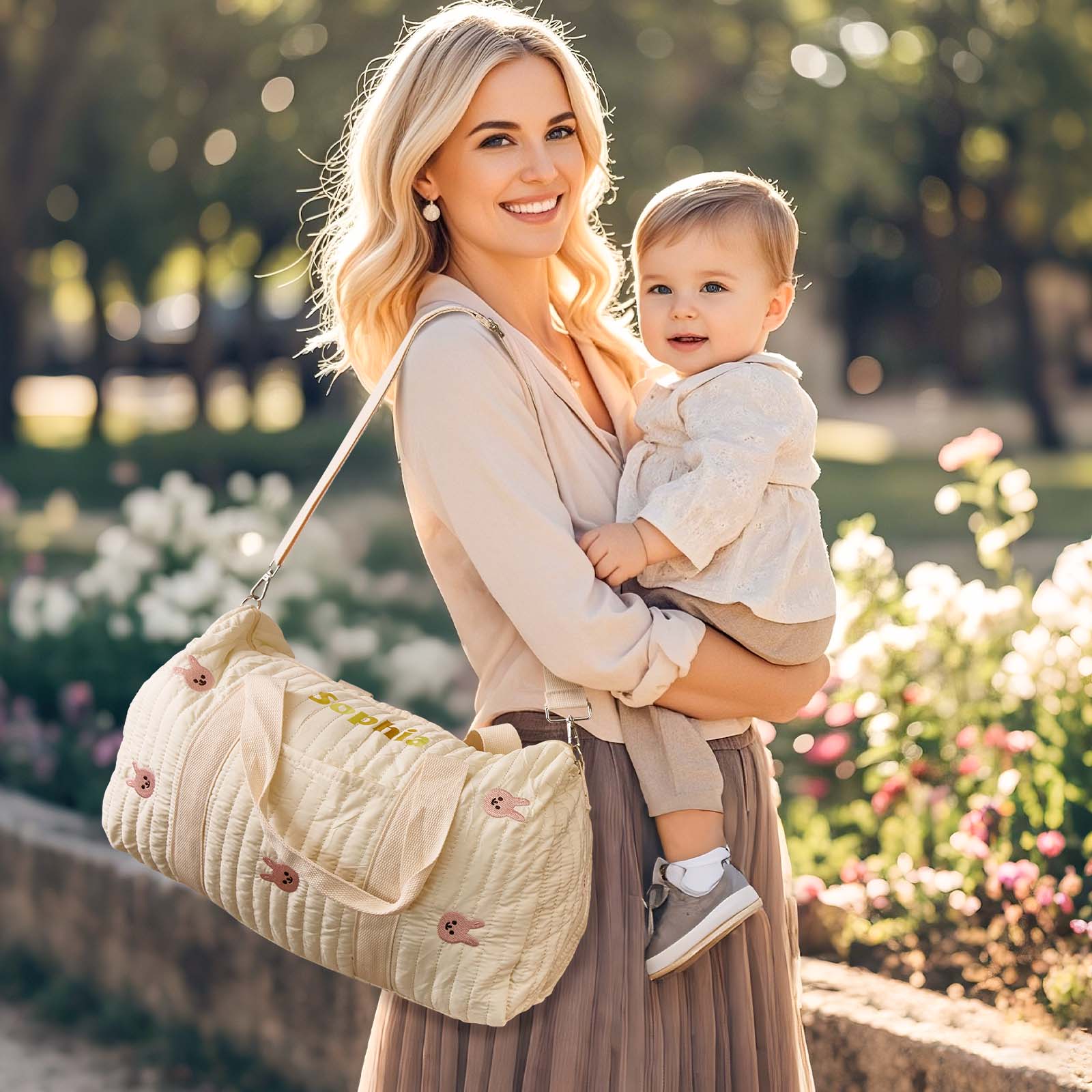 Personalized Cute Rabbit Bear Large Capacity Multiple Compartments Baby Hospital Bag Pregnancy Gift for Her