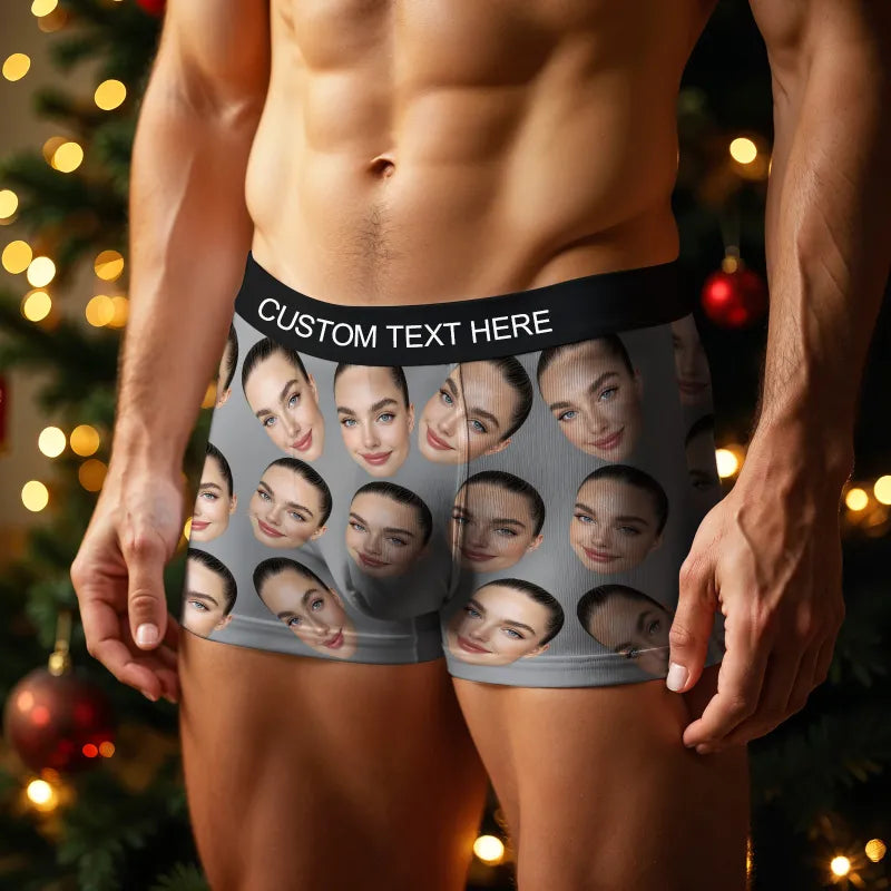 Personalized Big Face Boxer Custom Text Men Underwear Christmas Gift Personalized Photo Funny Valentines Gift