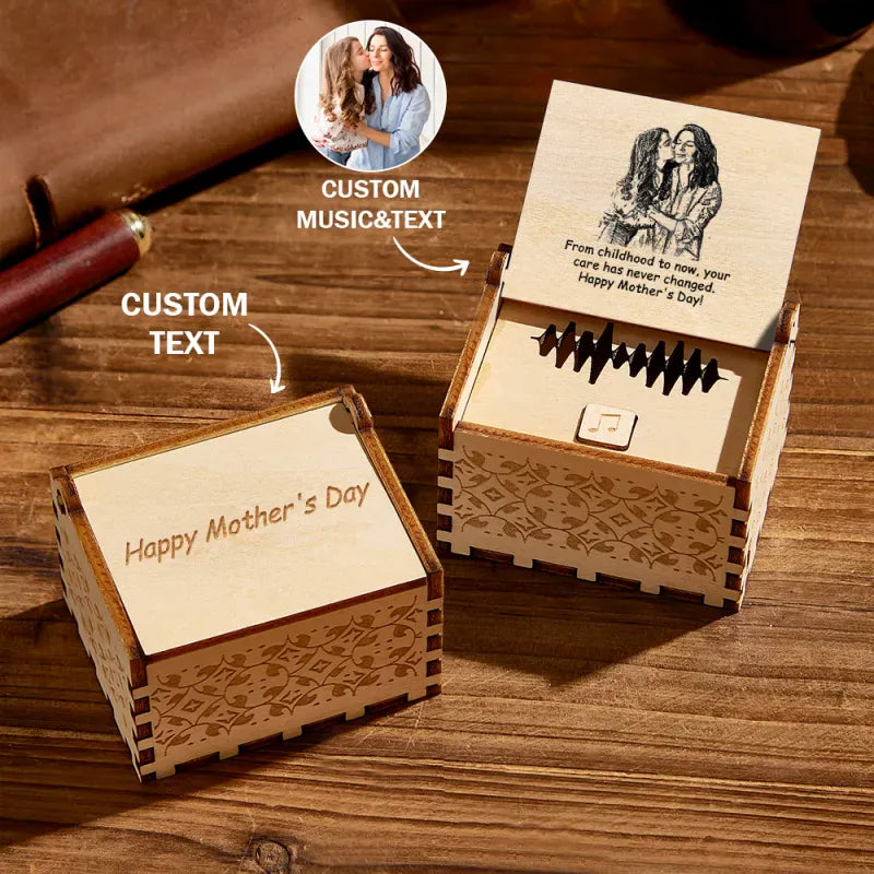 Custom Photo and Text Digital Music Box Any Song Tune or Voice Personalized Wooden Photo Music Box Mother‘s Day Gift
