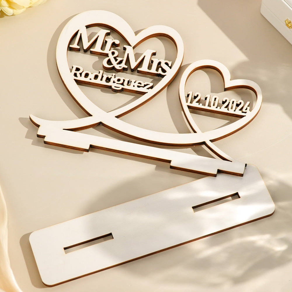Personalized Couple Name Plaque Wooden Table Sign Engraved Wedding Date Keepsake 1st Year Anniversary Gift for Couple