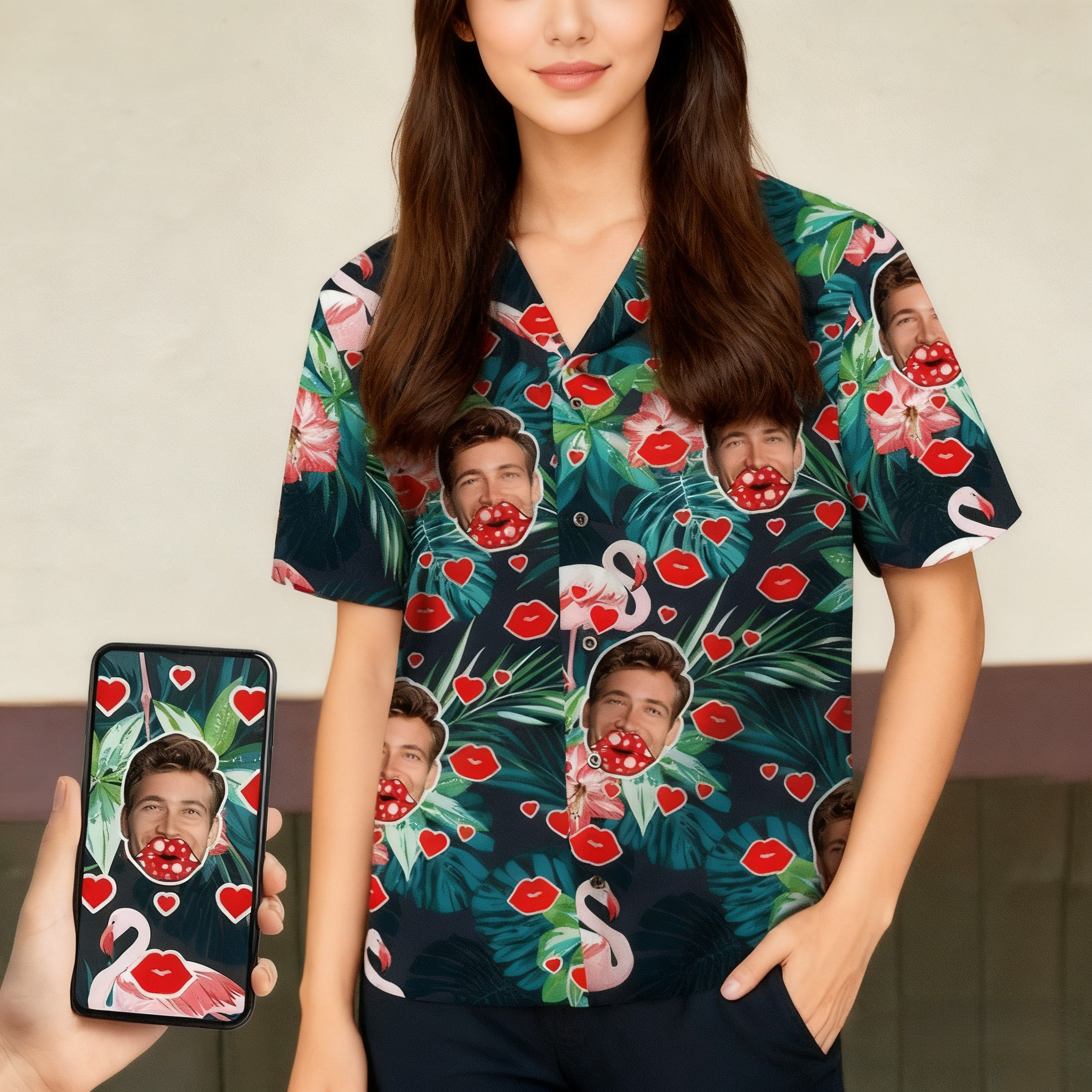 Personalized Hawaiian Shirt Custom Face Flamingo Floral Beach Shirt