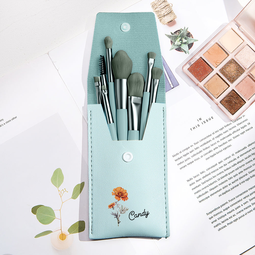 Custom Engraved Birth Flower Makeup Brush Set Wedding Gift