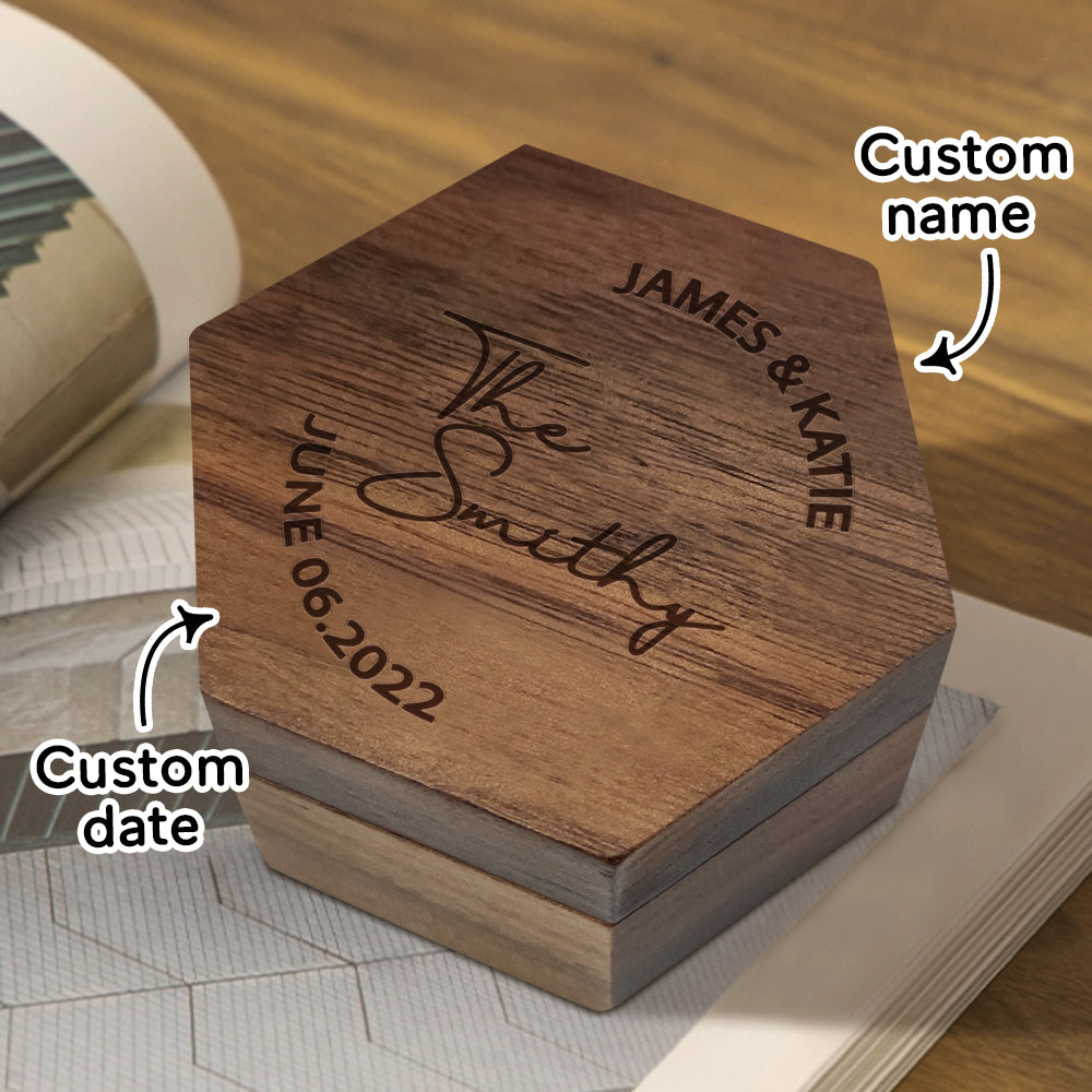 quality six styles customized hexagon wooden jewelry box wedding front view