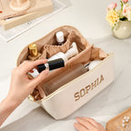 Personalized PU Leather Waterproof Makeup Bag with Embroidery Name Cosmetic Bag Travel Accessory Birthday Wedding Gift for Her