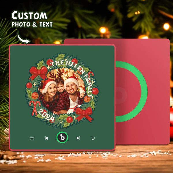 FridgeBeats Framed Personalized Christmas Wreath Family Photo Music Fridge Magnet Custom Music Magnets Can Play Songs Christmas Gifts