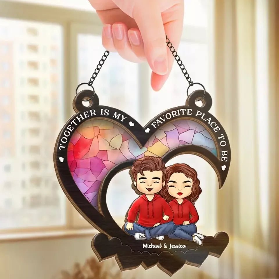 Falling In Love All Over Again - Couple Personalized Window Hanging Suncatcher - Gift For Husband Wife, Anniversary 671236 - DiyGiftly