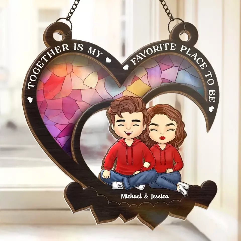 Falling In Love All Over Again - Couple Personalized Window Hanging Suncatcher - Gift For Husband Wife, Anniversary 671236 - DiyGiftly