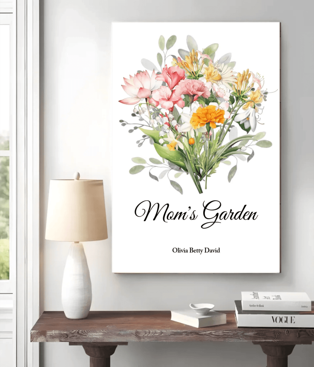 Family Birth Flower Bouquet Flowers Gift – Personalized Birth Month Flower Poster for Mom & Grandma, Thoughtful Mother’s Day, Birthday or Christmas Gift 1073396 - DiyGiftly