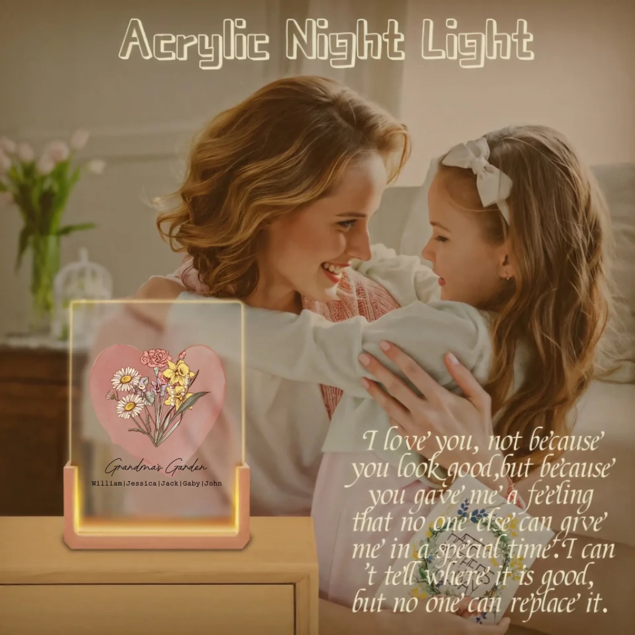 Family Blossoms - Custom Birth Flower & Names Artwork for Your Home LED Night Light 727851 - Z - DiyGiftly