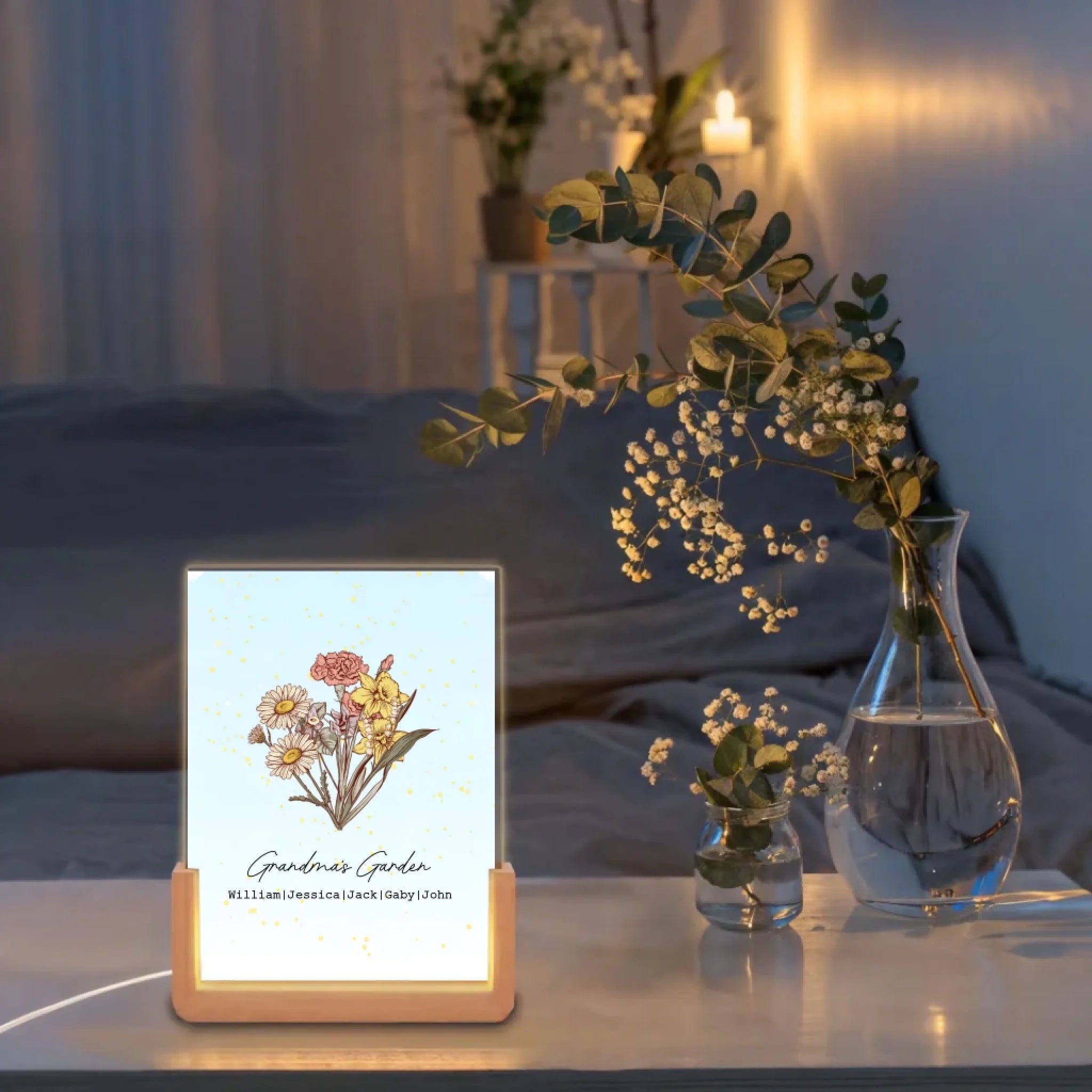 Family Blossoms - Custom Birth Flower & Names Artwork for Your Home LED Night Light 727851 - Z - DiyGiftly