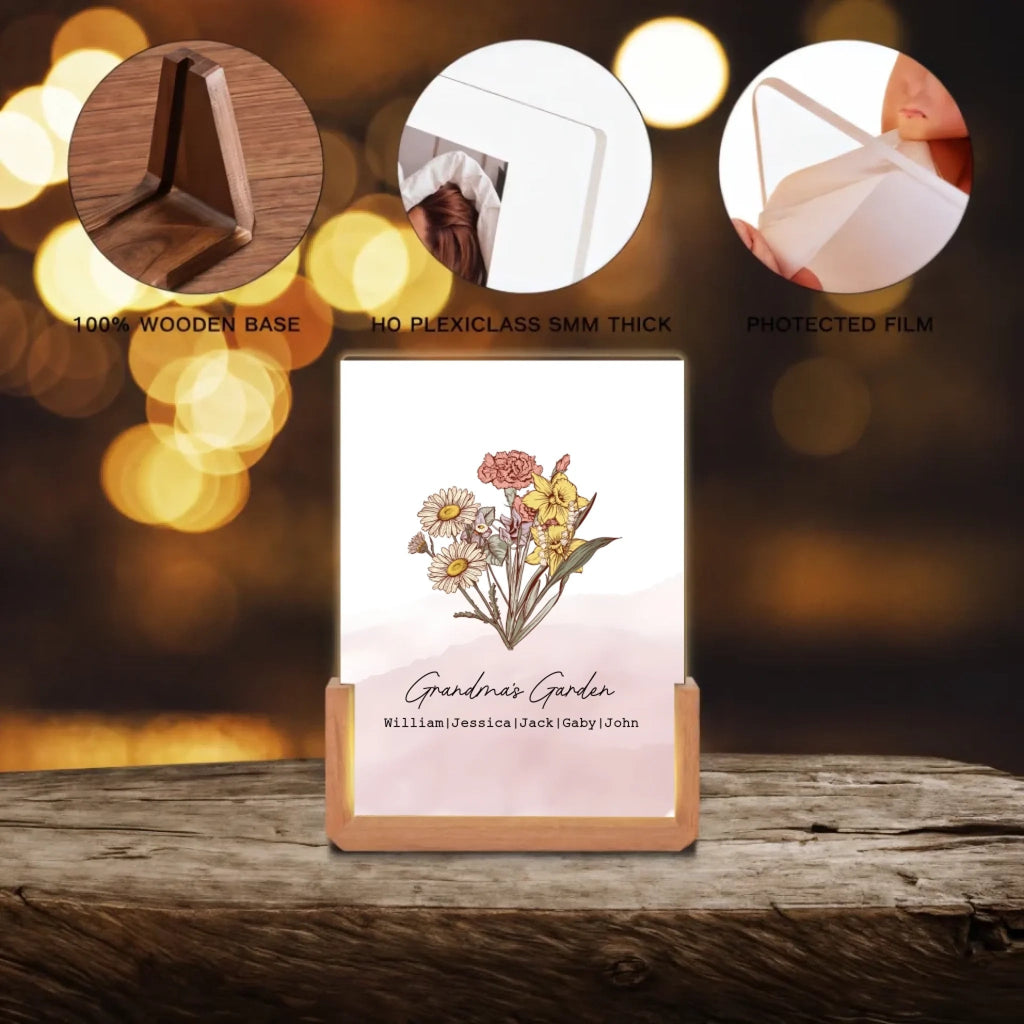 Family Blossoms - Custom Birth Flower & Names Artwork for Your Home LED Night Light 727851 - Z - DiyGiftly